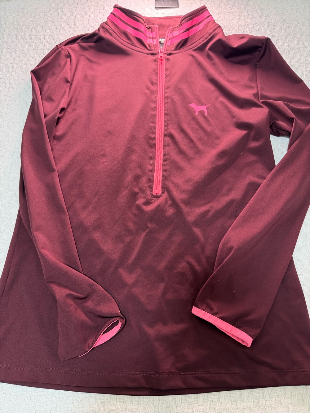 Victoria's Secret Maroon Long-Sleeve Quarter-Zip Top with Pink Trim